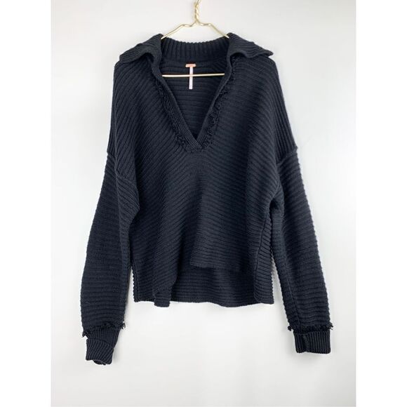 Free People Women's Marlie Ribbed Knit Pullover Sweater Black Size XS - Picture 4 of 9